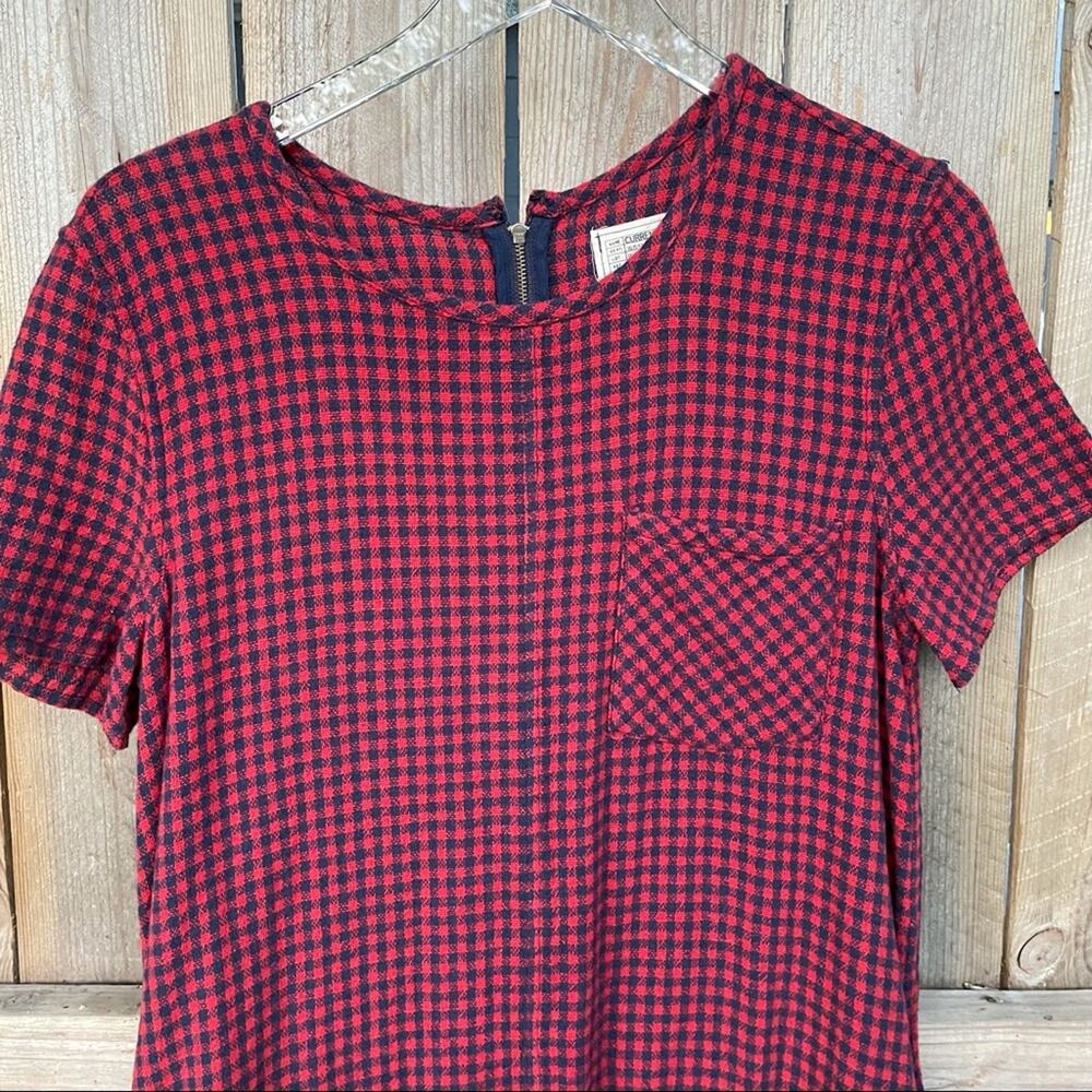 Current/Elliott Buffalo Check Mini Shift Dress Dress Fringe Hem Red Blue Size 2 - Picture 6 of 11